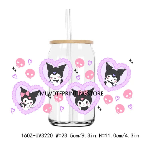 Cartoon Character Valentines Day 16OZ UV DTF Cup Wrap Transfer Stickers Custom Labels DIY Waterproof Logo For Libbey Glass Can