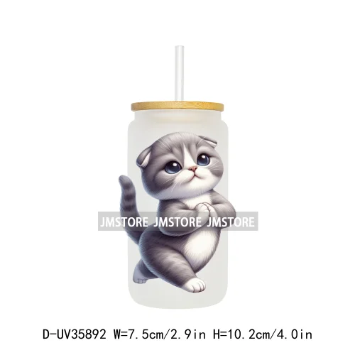 Cute Chubby Yoga Cats Animals UV DTF Transfer Stickers Decals Ready To Apply Waterproof For 16OZ Libbey Glass Can Cups Tumbler