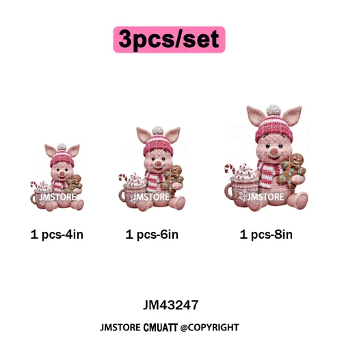 Hot Cocoa Coffee Lover Cartoon Faux Yarn Christmas Xmas Iron on Washable DTF Transfers Stickers Ready to Press for Sweatshirts