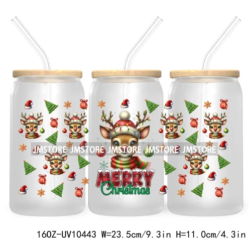 Merry Mama Social Club UV DTF Cup Wraps Transfers Sticker For 16OZ Libbey Glass Can Holiday Christmas Santa Tree Coquette Bow