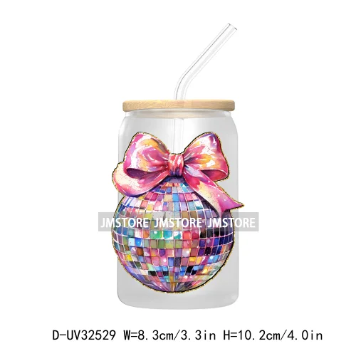 Trendy Pink Coquette New Year 2025 Disco Ball Retro Holidays UV DTF Transfer Stickers Decals For Libbey Cold Cups Mugs Tumbler