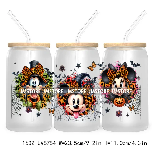 Halloween Leopard Cartoon Princess 16OZ UV DTF Cup Wrap Transfer Sticker Custom Labels Waterproof Logo For Libbey Glass Can Fall