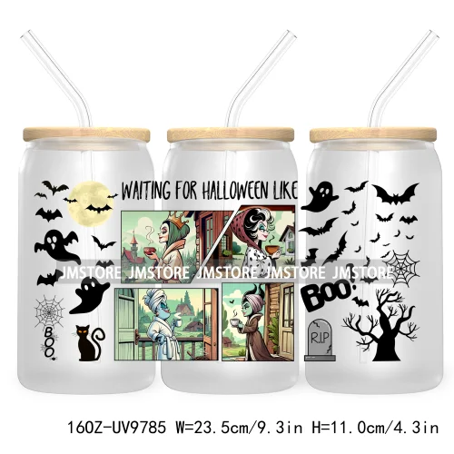 There's Some Horrors In This House UV DTF Sticker For 16OZ Libbey Glass Cup Wrap Transfer Stickers Custom Labels Boo Halloween