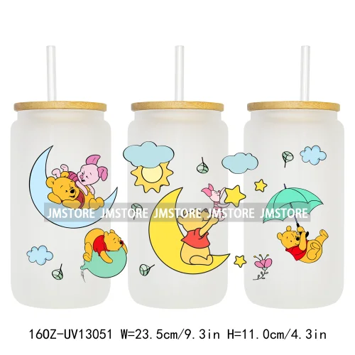Lovely Cartoon Bear Characters 16OZ UV DTF Cup Wraps Ready To Apply Waterproof Transfer Stickers For Libbey Glass Can Tumbler