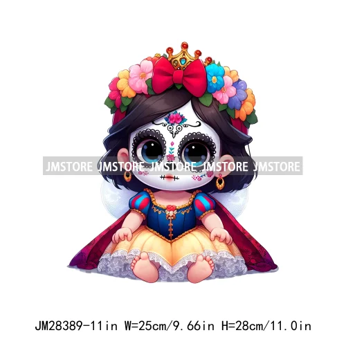 Cute Mexican Day Of The Dead Skeleton Catrina Princess Dolls Iron On DTF Heat Press Transfers Stickers Printing For Clothes