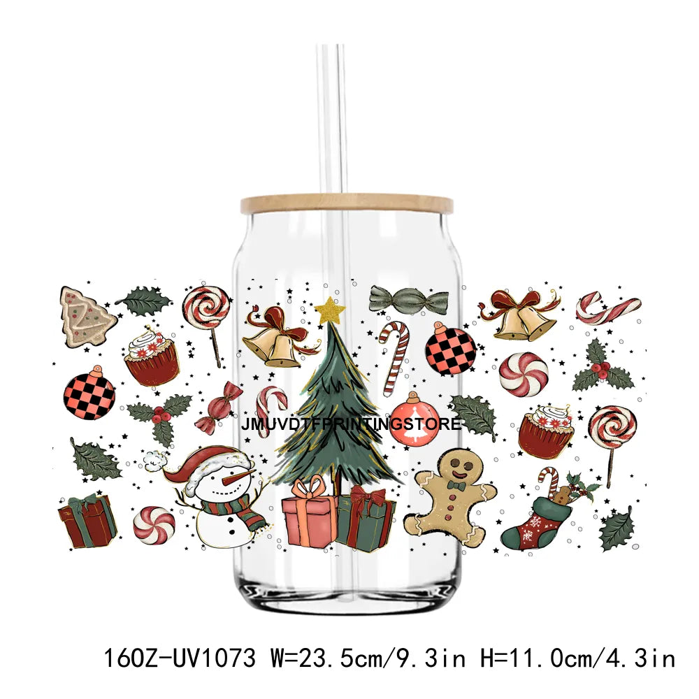 Christmas Tree Holiday 16OZ UV DTF Cup Wrap Transfers Stickers Custom Labels DIY Durable Waterproof Logo For Libbey Glass Can