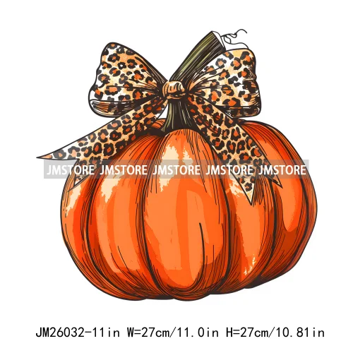 Cute Pumpkin Leopard Star Polka Dots Coquette Bow Autumn Fall Halloween DTF Iron On Transfer Stickers Ready To Press For Clothes