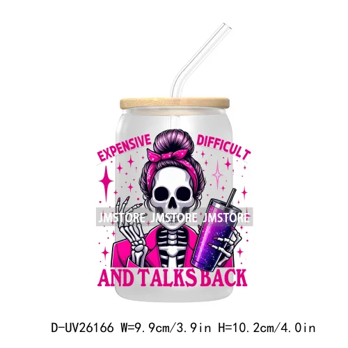 Antisocial Snarky Skeleton Skull UV DTF Transfer Stickers Decals For Libbey Cold Cups Mugs Durable Waterproof Custom Logo Labels