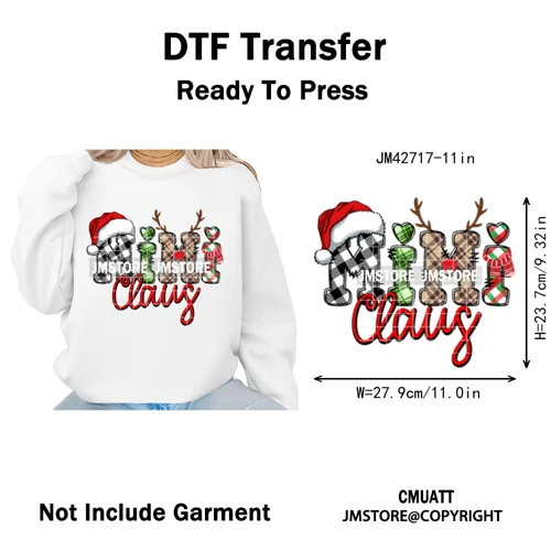 Colorful Christmas Mama Claus Coquette Candy Cane Santa Iron on DTF Washable Transfers Stickers Ready to Press for T-shirts