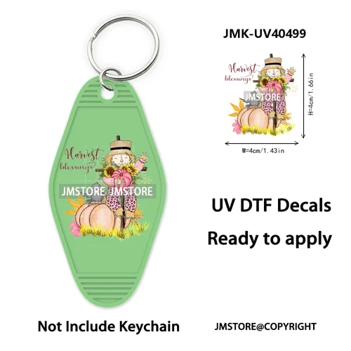 Hello Pumpkin Fall Thanksgiving Gnome UV DTF Motel Keychain Wraps Ready To Apply Waterproof High Quality Hotel Keychain Decals