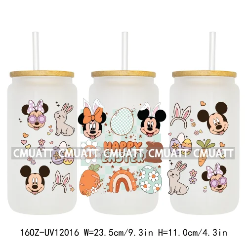 Cartoon Easter Vibes Animal Eggs Bunny Hunting Horror Killer 16OZ UV DTF Cup Wrap Sticker Label DIY Logo For Libbey Glass Can