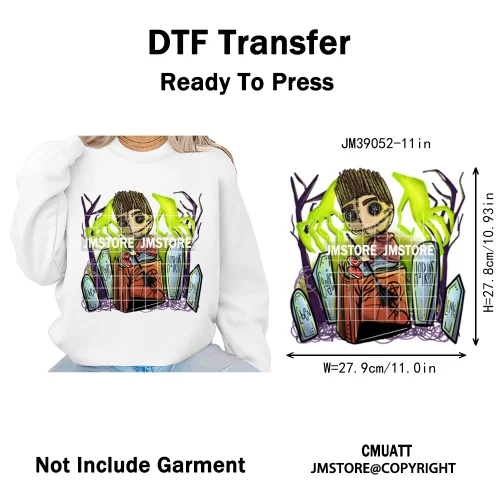 Horror Scary Killer Character Spooky Halloween Vibes Iron on DTF Washable Heat Transfer Stickers Ready to Press for Textile Bags