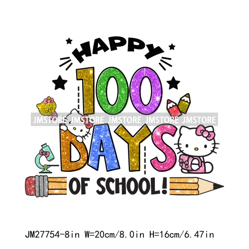 Cartton Animal Happy In My 100 Days Of School Era Books Teacher DTF Iron On Transfers Stickers Ready To Press For T-shirts Bags