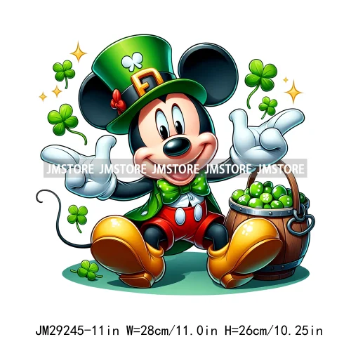 Cute Cartoon Character St Patrick's Irish Day Shamrock Lucky Vibes Iron On DTF Transfers Stickers Ready To Press For Hoodies