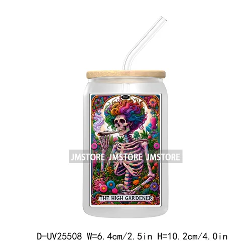 The Smoker Skeleton Tarot Card UV DTF Transfer Stickers Decals For Libbey Cold Cups Mugs Tumbler Custom Logo Labels Sugar Skull