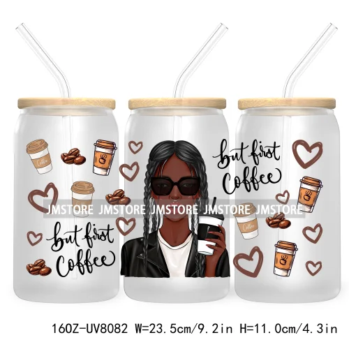 But First Coffee Fashion Lady 16OZ UV DTF Cup Wrap Transfers Stickers Custom Labels Durable Waterproof Logo For Libbey Glass Can