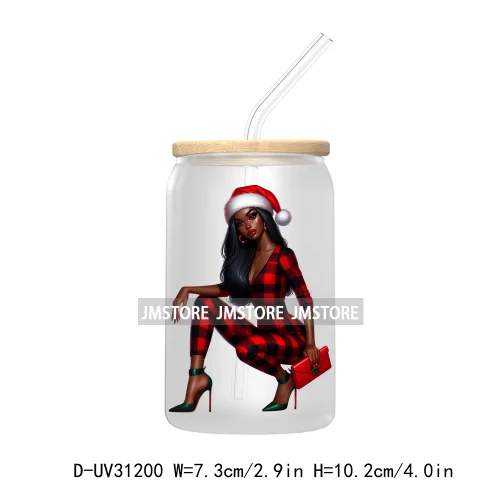 Afro Black Woman Christmas UV Sticker Decals For Libbey Cold Cups Mugs Tumbler Transfer Stickers Waterproof Labels Fashion Girls