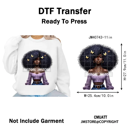 Sassy Curly Afro Women Fashion Hairstyle Urban Melanin Girls Iron on DTF Washable Transfers Stickers Ready to Press for Textile