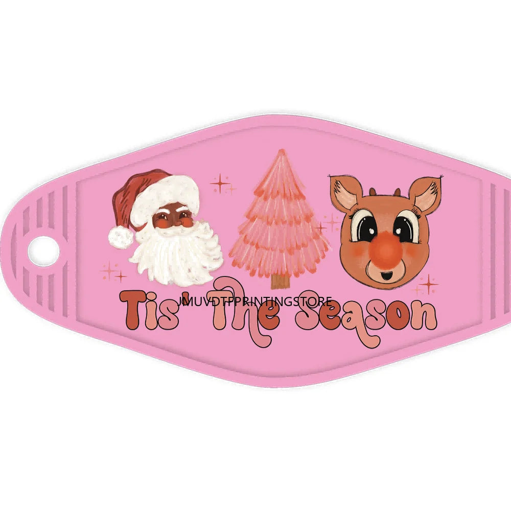 Glitter Christmas Santa With Sunglasses High Quality WaterProof UV DTF Sticker For Motel Hotel Keychain Reindeer Turkey