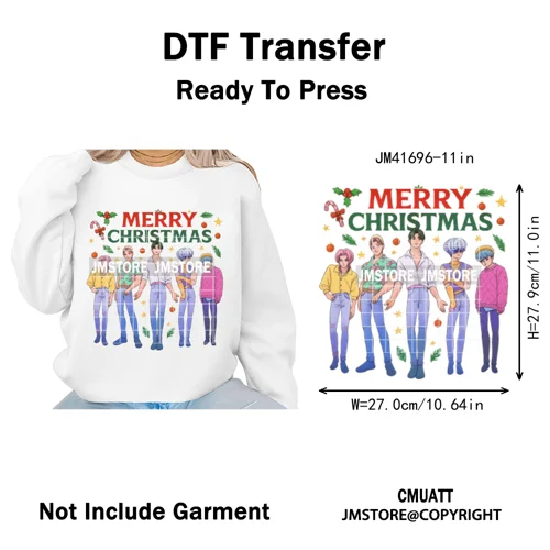 Merry Christmas Kpop Music Band Group Character Xmas Festive Love Iron on DTF Transfers Stickers Ready to Press for Clothes Bags