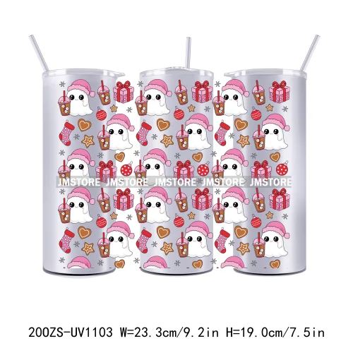 Seamless Christmas Santa Stocking UV DTF Tumbler Wraps Durable Ready To Apply Transfer Sticker For 20OZ Straight Skinny Tumblers
