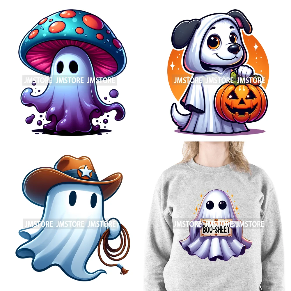 Cute Boo Howdy Floral Ghouls Animal Pumpkin Halloween Decal Logos DTF Iron On Transfers Stickers Ready To Press For T-shirts