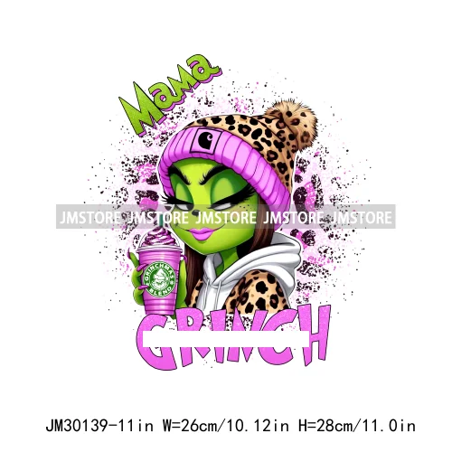 Colorful Retro Green Bougie Mama Coffee Lover Leopard Christmas Girls Iron On DTF Transfers Stickers Ready To Press For Clothes