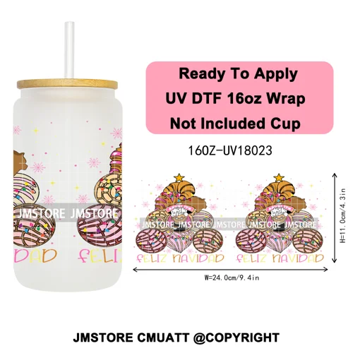 Tis The Season Mexican Christmas Coquette UV DTF Cup Wrap Ready To Apply Transfer Stickers Tumbler Wraps For Libbey Glass Can