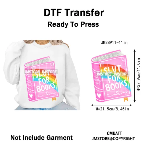 Funny Bookish Romance Reader Book Lovers Motivational Quotes Iron on DTF Washable Transfers Stickers Ready to Press for T-shirts