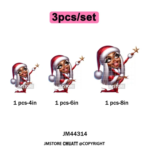 Sassy Black Girl Santa Christmas Bright Gingerbread Iron on Washable DTF Heat Transfers Stickers Ready to Press for Sweatshirts
