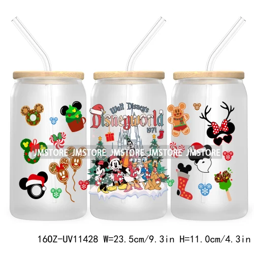 Merry Christmas Cartoon Couple 16OZ UV DTF Cup Wrap Ready To Apply For Libbey Glass Can Cup Tumbler Gingerbread Candy Cane Mouse