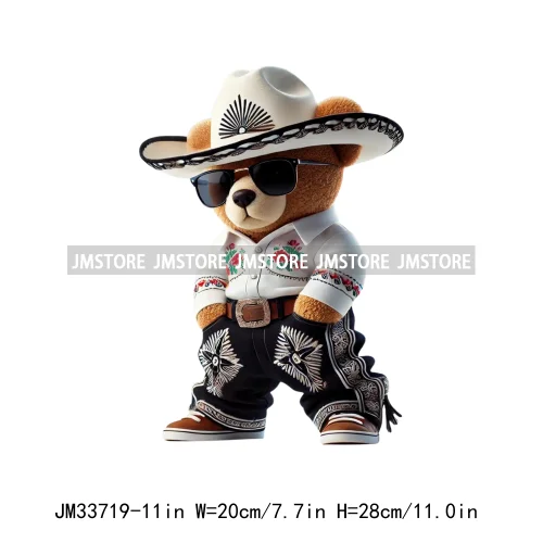 Colorful Mexican Culture Cartoon Hip Hop Bear San Judas Viva Mexico Iron On DTF Transfers Stickers Ready To Press T-shirts Bags