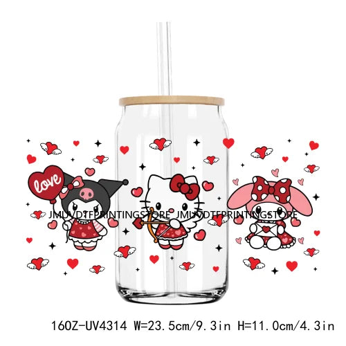 Candy Heart Cartoon Characters Couple UV DTF Sticker For 16OZ Libbey Glass Cup Can Wrap Transfer Sticker Custom Labels DIY Logo