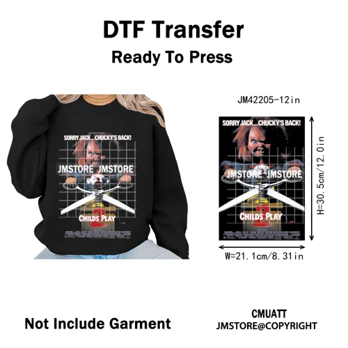 12in Retro Halftone Movie Halloween Spooky Popular Shows Iron on DTF Washable Transfers Stickers Ready to Press for Hoodies