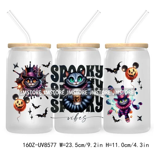 Spooky Vibes Halloween Princess 16OZ UV DTF Cup Wrap Transfer Stickers Custom Label Durable Waterproof Logo For Libbey Glass Can