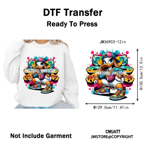 12in Girls Female Teddy Bear Duck Urban Sneakers Animal Washable Iron on DTF Transfers Stickers Ready to Press for T-shirts Bags