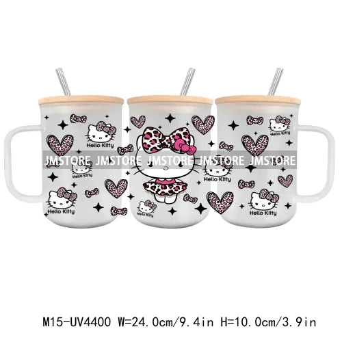 Strawberry Cartoon Hello Cat UV DTF Sticker For 15OZ Mug Libbey Glass Cup Can Wrap Transfer Sticker Custom Labels DIY Logo Cow