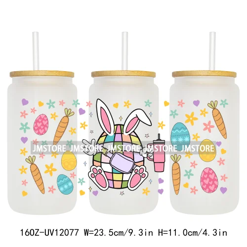 Hip Hop Easter Bunny Carrot Eggs Hunting UV DTF Sticker For 16OZ Libbey Glass Cup Can Wrap Transfer Stickers Custom Labels Logo