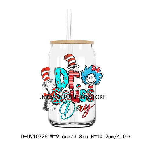 Dr Seuss Day Reading Books UV DTF Transfer Sticker Decals For Libbey Cold Cup Mugs Tumbler Teacher Life Love Waterproof DIY Logo