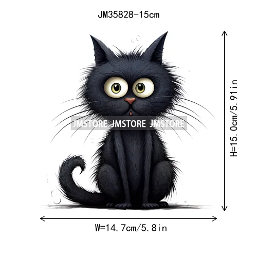 15cm 5.9in Kid Halloween Black Cat Iron On Heat Transfer Sticker For Clothes DTF Printed Vinyl Thermal Appliques Washable Decal