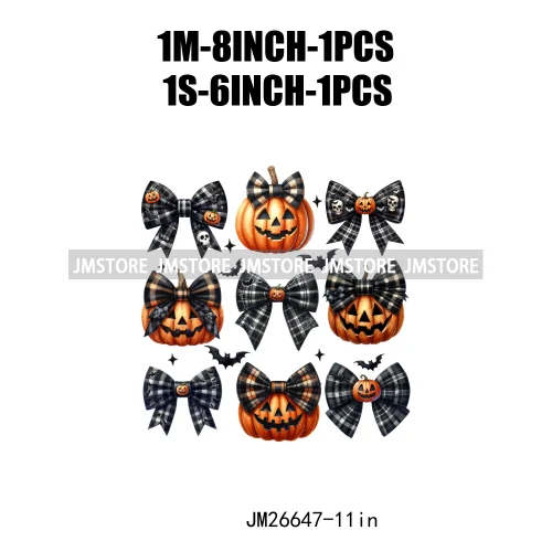 Fashion Halloween Pumpkin Coquette Bow Spooky Vibes Washable Printing DTF Iron On Heat Press Transfer Stickers For Clothing Bags