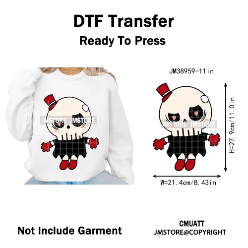 Coquette Bow Monster Doll Drinking Soda Bottle Thermal Printing Iron on DTF Washable Transfer Sticker Ready to Press for Clothes