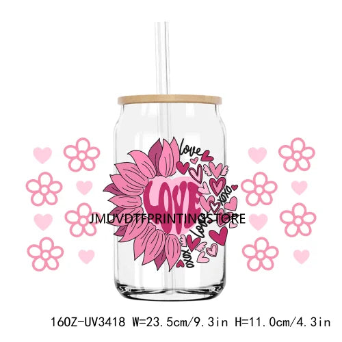 Love More Worry Less UV DTF Sticker For 16OZ Libbey Glass Cup Can Wrap Transfer Sticker Custom Labels DIY Logo XOXO Valentines