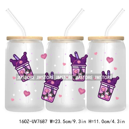 Cartoon Baby Princess Best Friends 16OZ UV DTF Cup Wrap Transfers Stickers For Libbey Glass Can Cups Tumbler Waterproof Labels