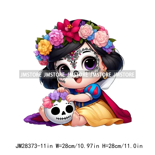 Cute Mexican Day Of The Dead Skeleton Catrina Princess Dolls Iron On DTF Heat Press Transfers Stickers Printing For Clothes