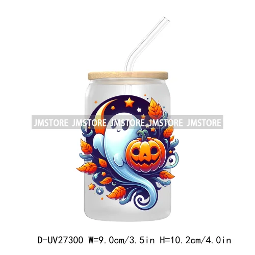 Spooky Ghost Halloween Autumn Pumpkin Season UV DTF Transfer Stickers Decals For Libbey Cold Cups Mugs Tumbler Black Cats Boo