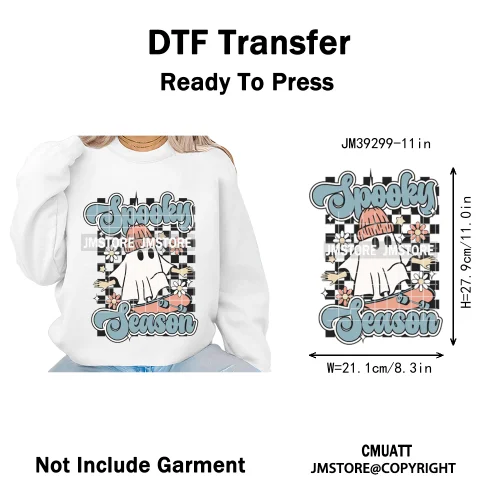 Ghost Spooky Mama Season Trick or Treat Coquette Bow Halloween Iron on DTF Washable Transfer Sticker Ready to Press for Clothing