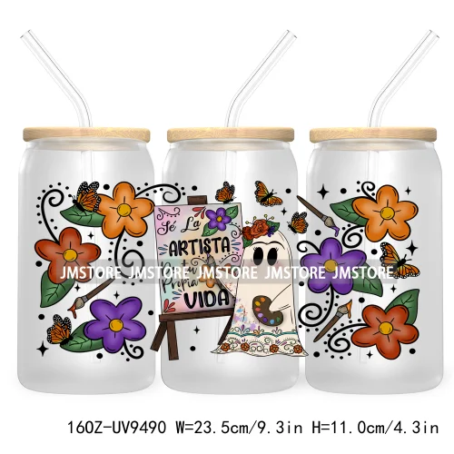 Cafecito Fall Latina Halloween 16OZ UV DTF Cup Wrap Transfer Stickers Custom Labels Durable Waterproof Logo For Libbey Glass Can