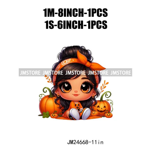 Funny Headband Hispanic Cute Latina Baby Girls Halloween Pumpkin Designs Iron On DTF Heat Press Transfer Stickers For Shirt Bags