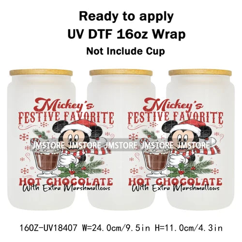 Cartoon Mouse Friends Christmas Gingerbread 16OZ UV DTF Cup Wraps Ready To Apply Durable Transfer Stickers For Libbey Glass Can